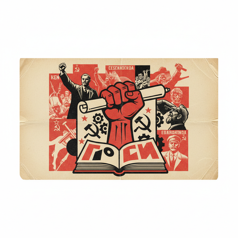 Composition graphique inspiree des affiches constructivistes sovietiques en palette rouge noir blanc