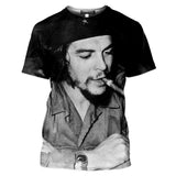T-SHIRT CHE GUEVARA CIGARE PROFIL PHOTO NOIR BLANC FOND NOIR