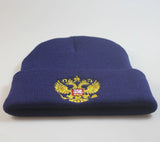 BONNET BRODE AIGLE BICEPHALE BLEU ARDOISE