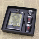 CCCP ФЛЯГА ГЕРБ НЕРЖАВЕЮЩАЯ СТАЛЬ КОРОБКА С 2 СТАКАНАМИ ВОРОНКА 8 УНЦИЙ