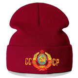 Beanie Embroidered USSR Coat of Arms Burgundy