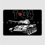 PLAQUE METAL T34 CHAR SOVIETIQUE ETOILE ROUGE FOND NOIR VINTAGE