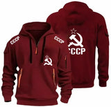 SCHWARZER ZIP-HOODIE CCCP KGB TAKTISCHE NEON-DETAILS