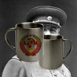 STAINLESS STEEL MUG CCCP NATIONAL EMBLEM USSR SOVIET