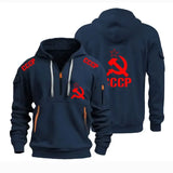 SCHWARZER ZIP-HOODIE CCCP KGB TAKTISCHE NEON-DETAILS