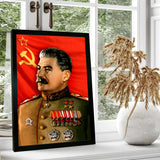 STALIN POSTER USSR FLAG SICKLE HAMMER MEDALS