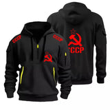 SCHWARZER ZIP-HOODIE CCCP KGB TAKTISCHE NEON-DETAILS