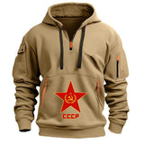 SCHWARZES SWEATSHIRT MIT HALBZIP CCCP RED STAR TACTICAL NEON