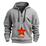SCHWARZES SWEATSHIRT MIT HALBZIP CCCP RED STAR TACTICAL NEON