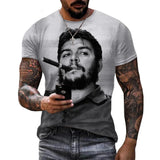T-SHIRT SIGARO CHE GUEVARA FOTO NERO BIANCO GRIGIO SFONDO 3D