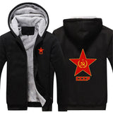 SCHWARZER ZIP-HOODIE MIT SHERPA-FUTTER CCCP STAR WINTER