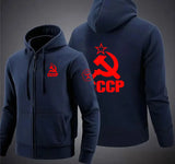 CCCP RED ZIP HOODIE SICKLE HAMMER WEISS