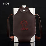CCCP-FLASCHE MIT WAPPEN, EDELSTAHL-HOLSTER, BRAUNES LEDER, 48 UNZEN