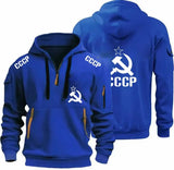 SCHWARZER ZIP-HOODIE CCCP KGB TAKTISCHE NEON-DETAILS