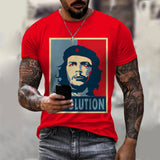 T-SHIRT CHE GUEVARA REVOLUTION POSTER ROSSO BLU SFONDO ROSSO