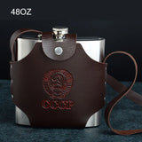 CCCP-FLASCHE MIT WAPPEN, EDELSTAHL-HOLSTER, BRAUNES LEDER, 48 UNZEN
