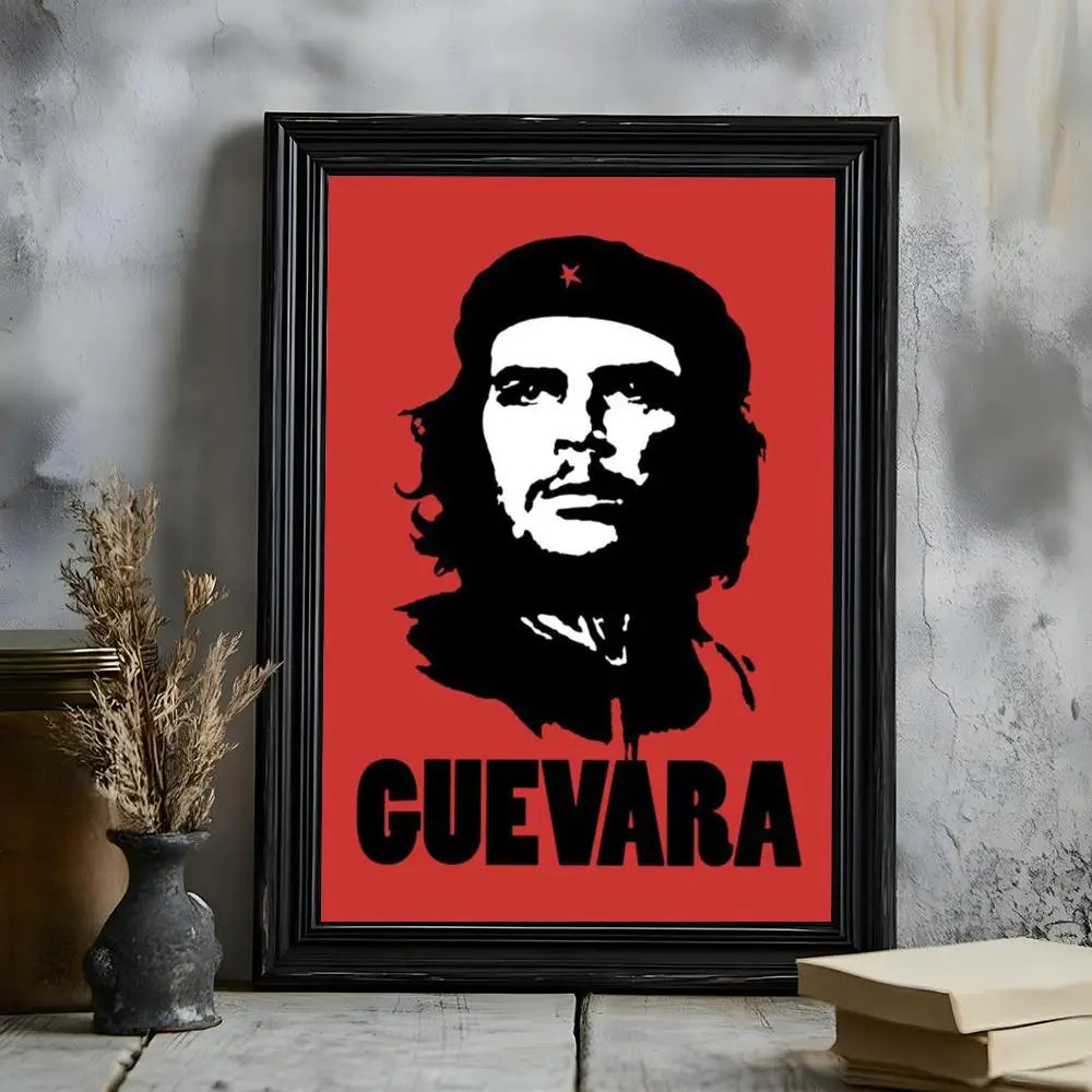 Affiche Che Guevara Portrait Fond Rouge Texte Bold | Communi ...