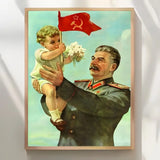 AFFICHE STALIN ENFANT DRAPEAU ROUGE FLEURS ICONIQUE