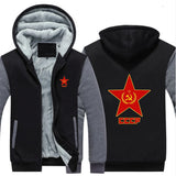 SCHWARZER ZIP-HOODIE MIT SHERPA-FUTTER CCCP STAR WINTER