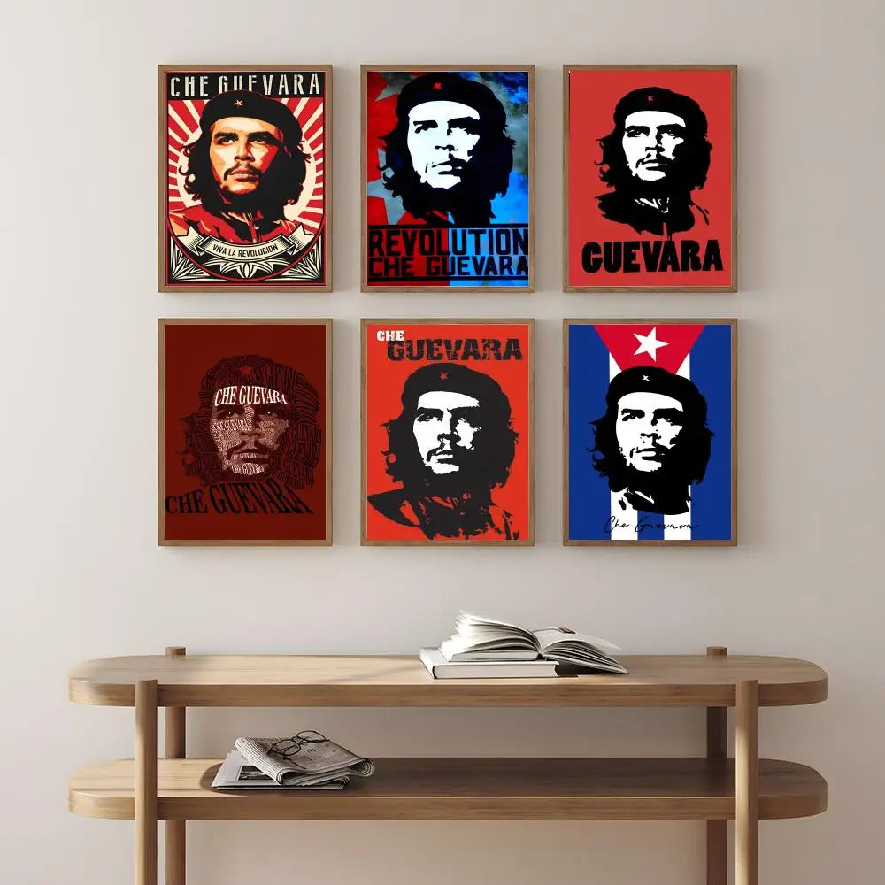 Affiche Che Guevara Portrait Fond Rouge Texte Bold | Communi ...