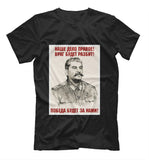 CAMISETA STALIN CARTEL ENEMIGO SERÁ DERROTADO URSS FONDO NEGRO