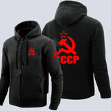 CCCP RED ZIP HOODIE SICKLE HAMMER WEISS