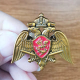 SPILLA AQUILA BICEFALE RUSSIA D'ORO CON SCUDO ROSSO