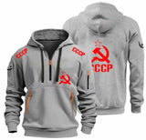 SCHWARZER ZIP-HOODIE CCCP KGB TAKTISCHE NEON-DETAILS