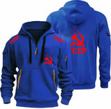 SCHWARZER ZIP-HOODIE CCCP KGB TAKTISCHE NEON-DETAILS