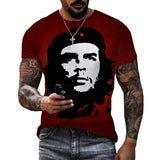 T-SHIRT CHE GUEVARA STENCIL BIANCO STELLA ROSSA SFONDO BORDEAUX
